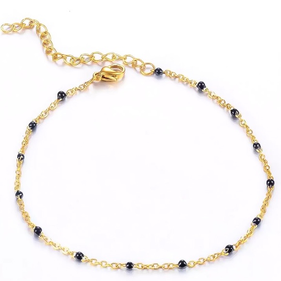 ⚜️[𝟯𝟬%𝗢𝗙𝗙|𝗯𝘂𝗻𝗱𝗹𝗲𝘀 𝟯+]⚜️Black Beads Gold Ankle Bracelet NEW - Picture 4 of 8